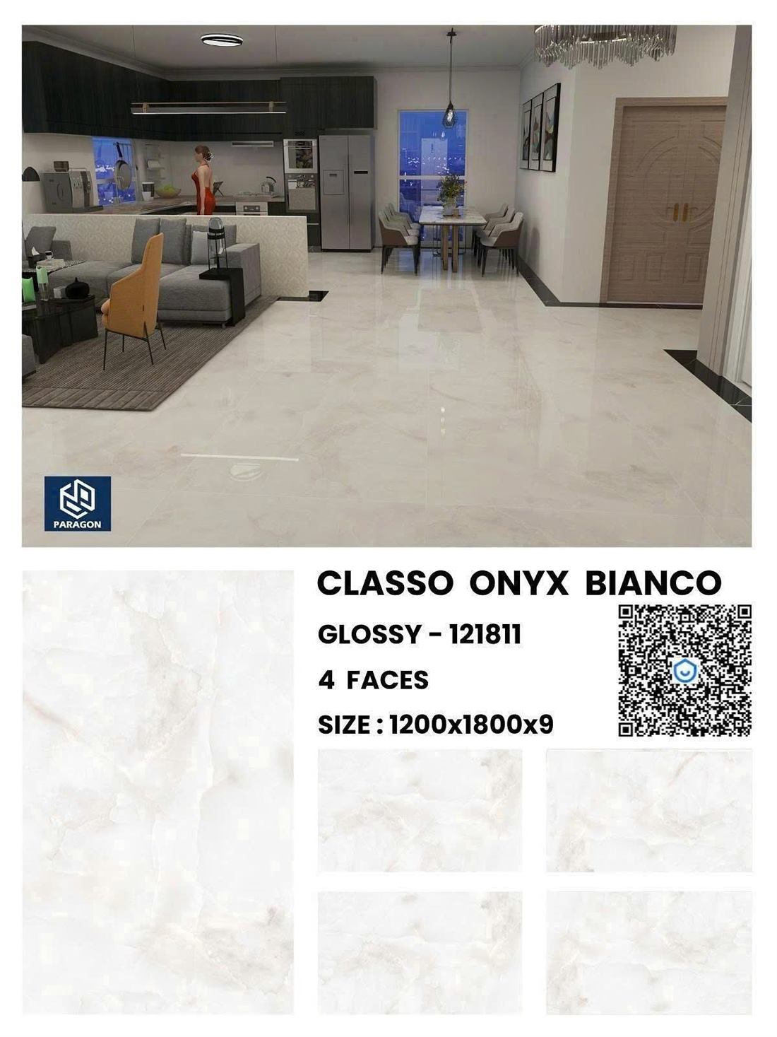 Gạch Ấn Độ Classo Onyx Bianco (121811) 120x180