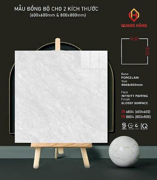 Gạch Thắng Cường 8804 80x80 – đồng mẫu 6604 (60x60) men bóng