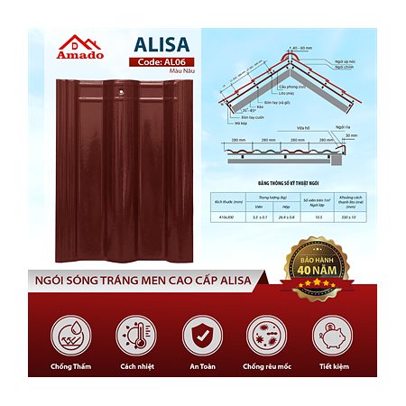 Ngói sóng Amado Alisa AL06 – màu nâu cà phê