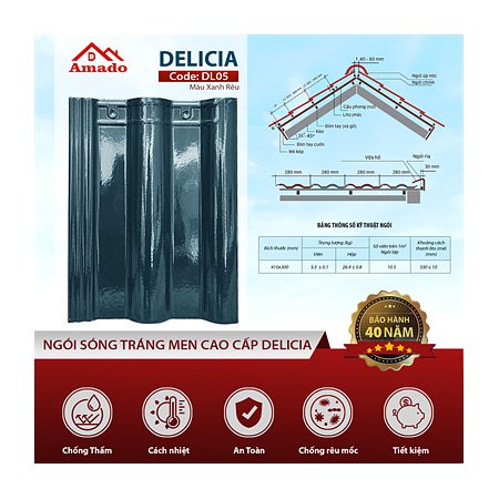 Ngói sóng Amado Delicia DL05 – màu xanh rêu
