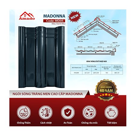 Ngói sóng Amado Madonna MD05 – màu xanh rêu