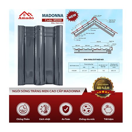 Ngói sóng Amado Madonna MD09 – màu xám ghi
