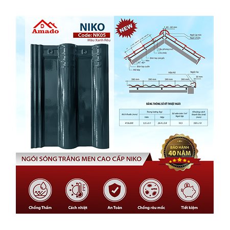 Ngói sóng Amado Niko NK05 – màu xanh rêu
