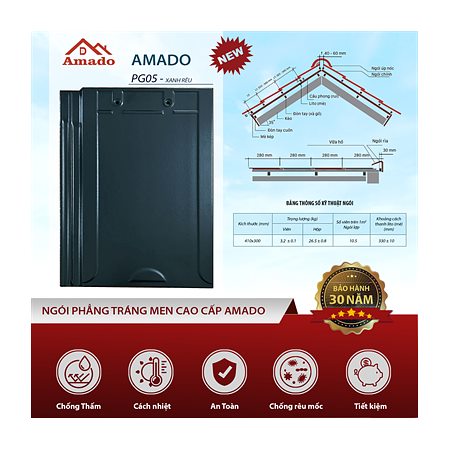 Ngói phẳng Amado PG05 – màu xanh rêu