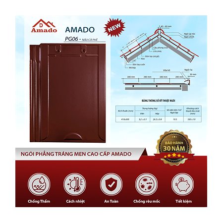 Ngói phẳng Amado PG06 – màu nâu cafe