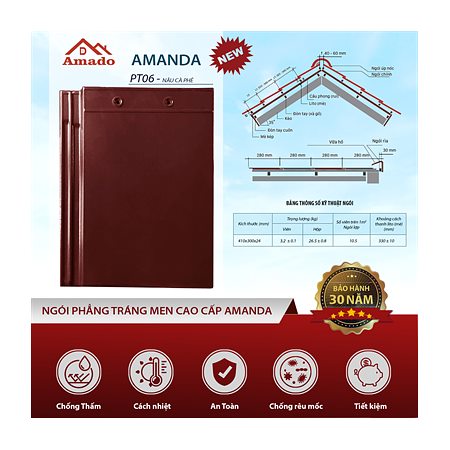 Ngói phẳng Amado Amanda PT06 – màu nâu cà phê