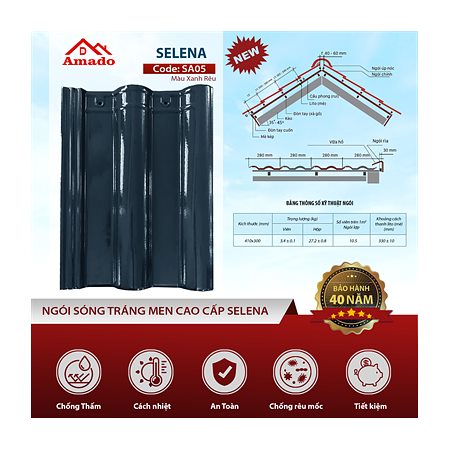 Ngói sóng Amado Selena SA05 – màu xanh rêu