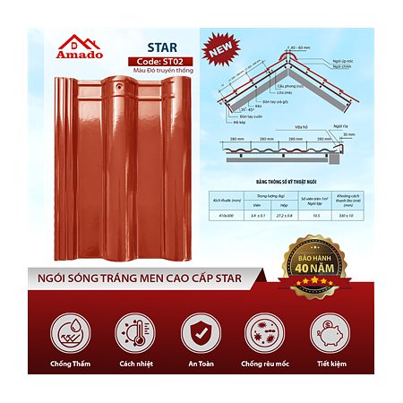Ngói sóng Amado Star ST02 – màu đỏ
