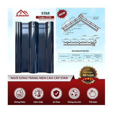 Ngói sóng Amado Star ST03 – màu xanh tím than