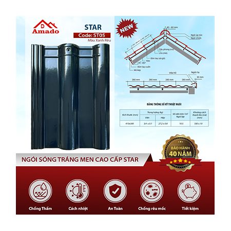 Ngói sóng Amado Star ST05 – màu xanh rêu