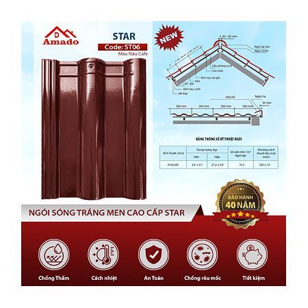Ngói sóng Amado Star ST06 – màu nâu cà phê