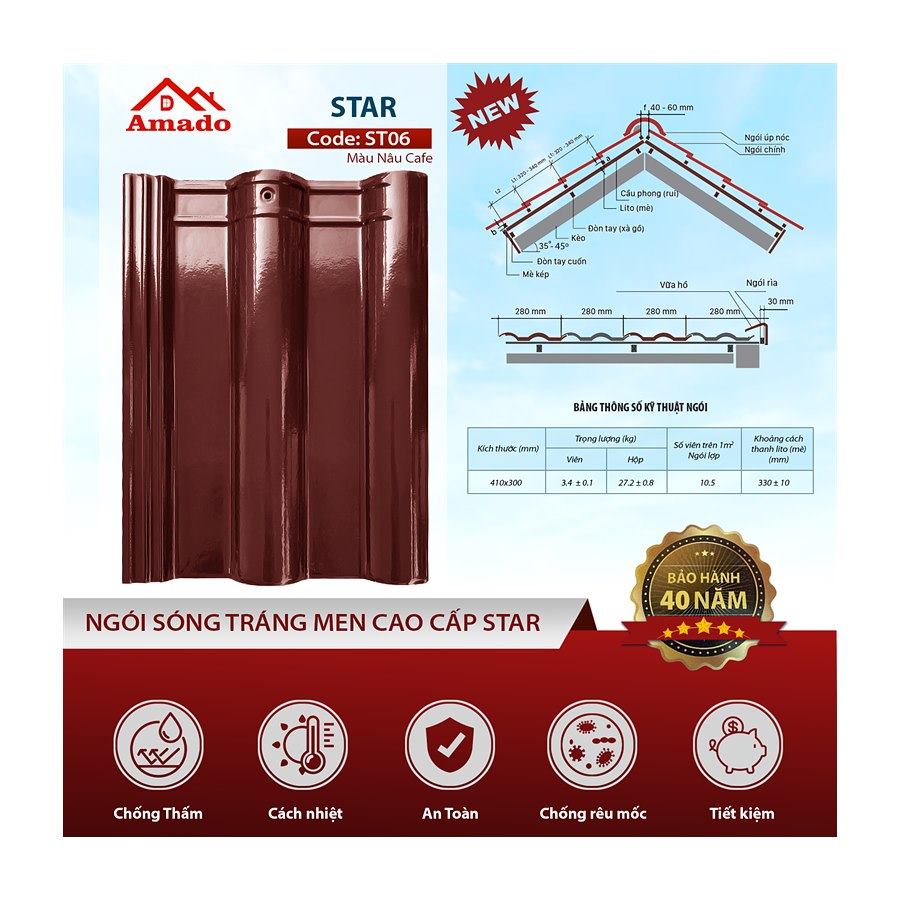 Ngói sóng Amado Star ST06 – màu nâu cà phê