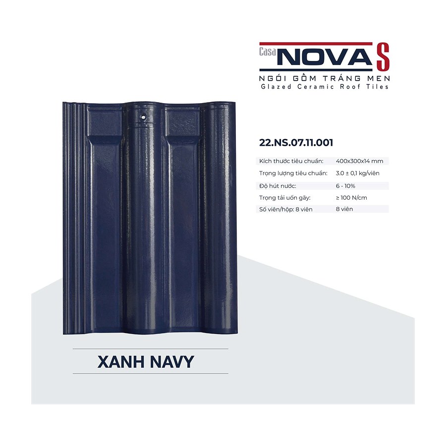 Ngói sóng tráng men Á Mỹ Casa Nova S 22.NS.07.11.001 – màu xanh navy