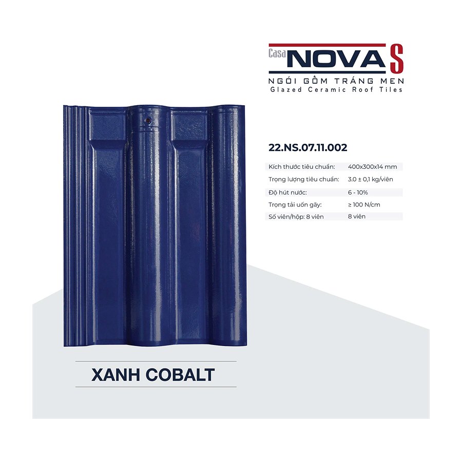 Ngói sóng tráng men Á Mỹ Casa Nova S 22.NS.07.11.002 – màu xanh coban