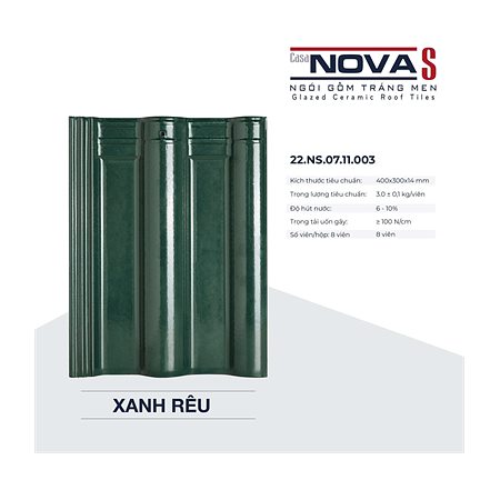 Ngói sóng tráng men Á Mỹ Casa Nova S 22.NS.07.11.003 – màu xanh rêu