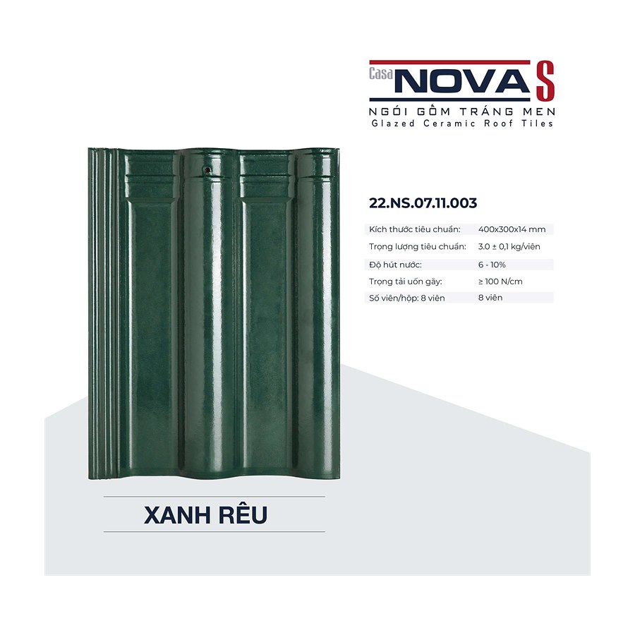 Ngói sóng tráng men Á Mỹ Casa Nova S 22.NS.07.11.003 – màu xanh rêu