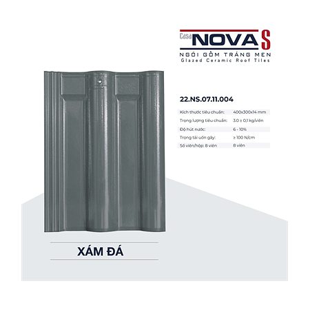 Ngói sóng tráng men Á Mỹ Casa Nova S 22.NS.07.11.004 – màu xám đá