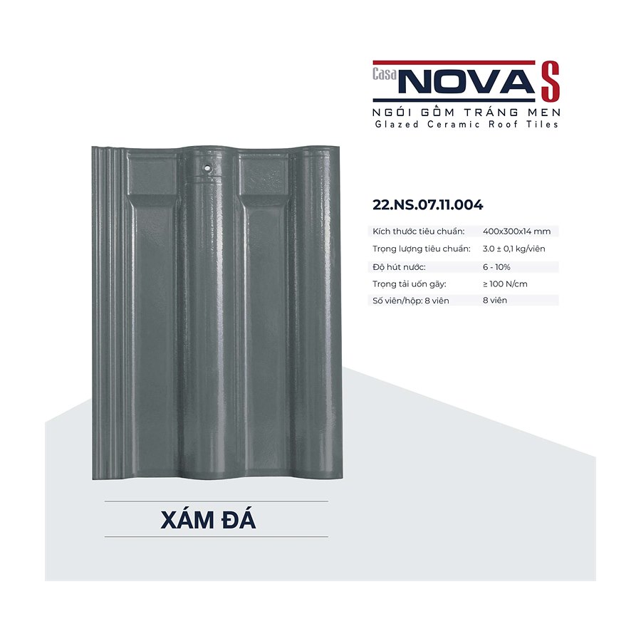 Ngói sóng tráng men Á Mỹ Casa Nova S 22.NS.07.11.004 – màu xám đá