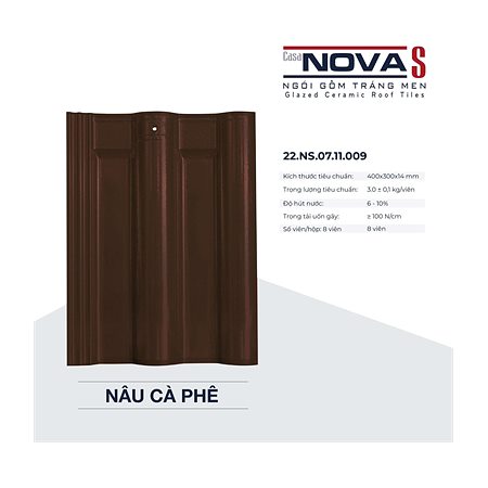 Ngói sóng tráng men Á Mỹ Casa Nova S 22.NS.07.11.009 – màu nâu cafe