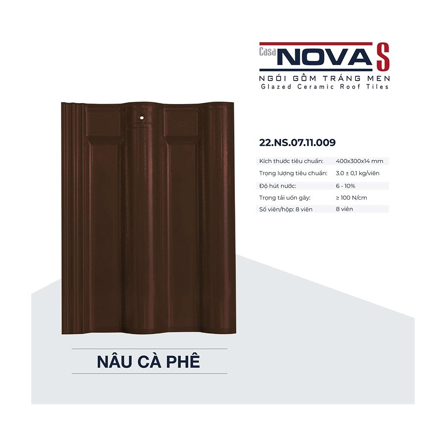 Ngói sóng tráng men Á Mỹ Casa Nova S 22.NS.07.11.009 – màu nâu cafe