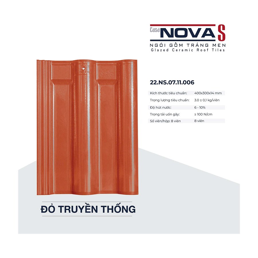 Ngói sóng tráng men Á Mỹ Casanova S 22.NS.07.11.006 S 22.NS.07.11.006 – màu đỏ truyền thống