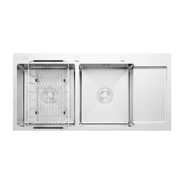 Chậu rửa chén inox 2 hộc có bàn ráo nước Caesar KSH22H100SX