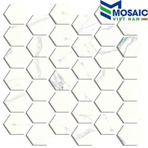 Gạch mosaic Gạch mosaic lục giác vân đá trắng 30x30