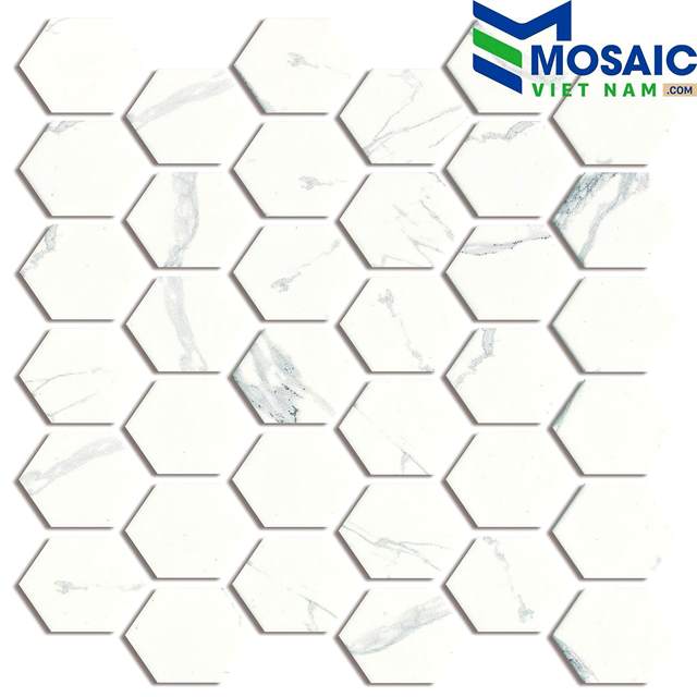 Gạch mosaic Gạch mosaic lục giác vân đá trắng 30x30