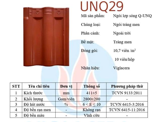 Ngói sóng Viglacera UNQ 2 vít – mẫu 5