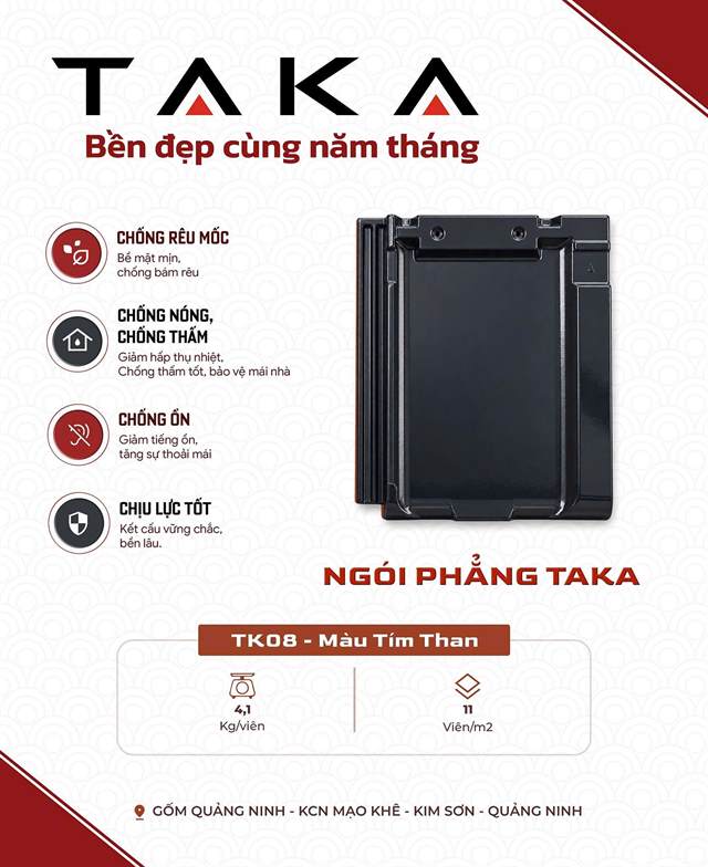 Ngói phẳng Taka TK08 màu tím than – Gốm Quảng Ninh