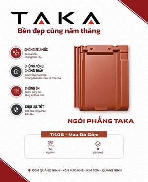 Ngói phẳng Taka TK06 màu đỏ gốm – Gốm Quảng Ninh