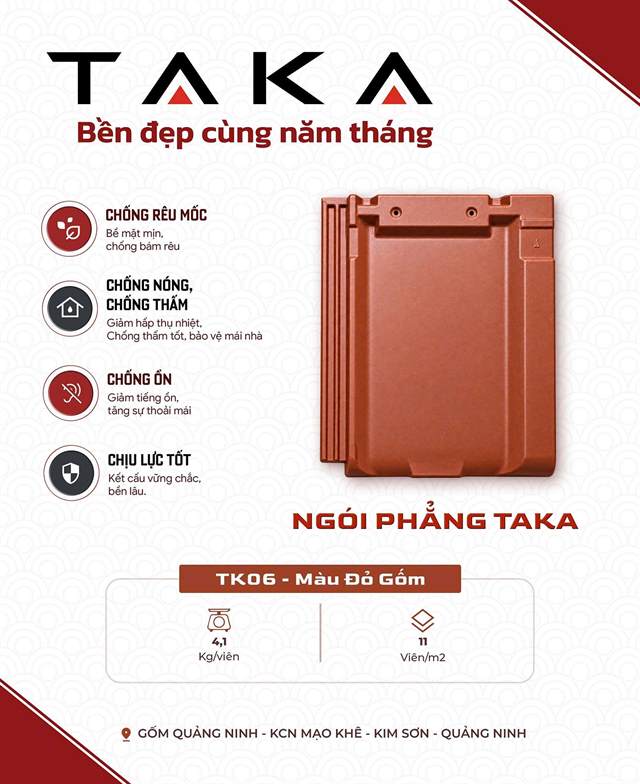 Ngói phẳng Taka TK06 màu đỏ gốm – Gốm Quảng Ninh