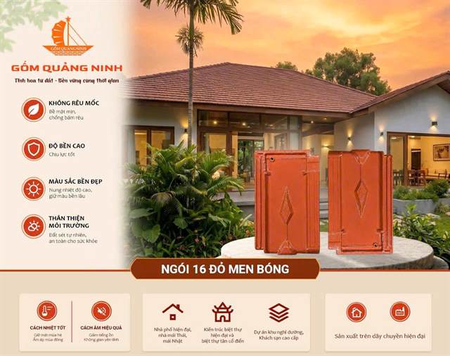 Ngói 16 đỏ men bóng – Gốm Quảng Ninh