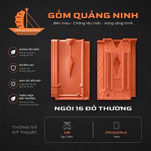 Ngói 16 đỏ thường – Gốm Quảng Ninh