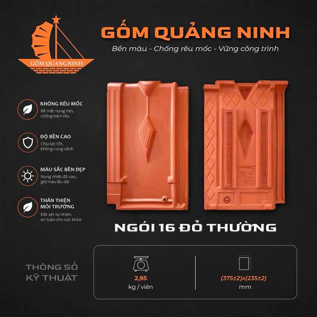 Ngói 16 đỏ thường – Gốm Quảng Ninh