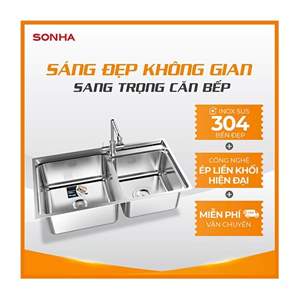 Chậu rửa bát inox cao cấp Sơn Hà 2 hộc lệch - S80