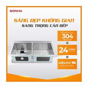Chậu inox Luxury Sơn Hà Handmade 2 hộc cân