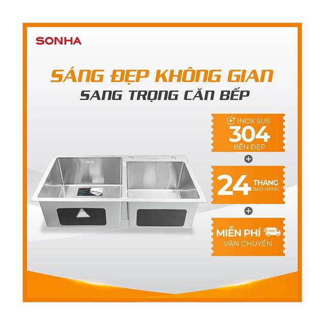 Chậu inox cao cấp Sơn hà Handmade 2 hộc lệch