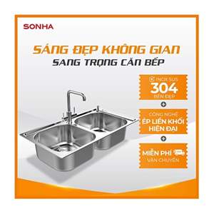 Chậu rửa bát inox cao cấp Sơn Hà 2 hộc cân - S82