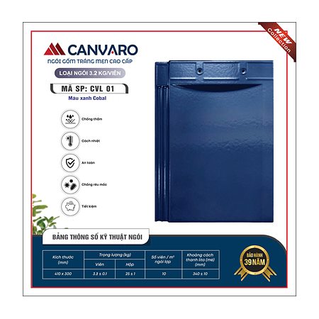 Ngói phẳng tráng men VNHome Canvaro CVL 01 – xanh cobal