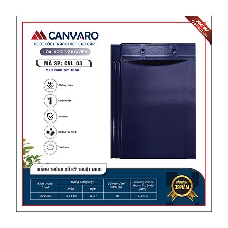 Ngói phẳng tráng men VNHome Canvaro CVL 03 – xanh tím than
