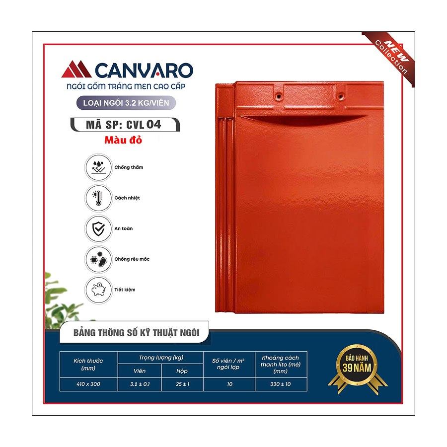 Ngói phẳng tráng men VNHome Canvaro CVL 04 – đỏ