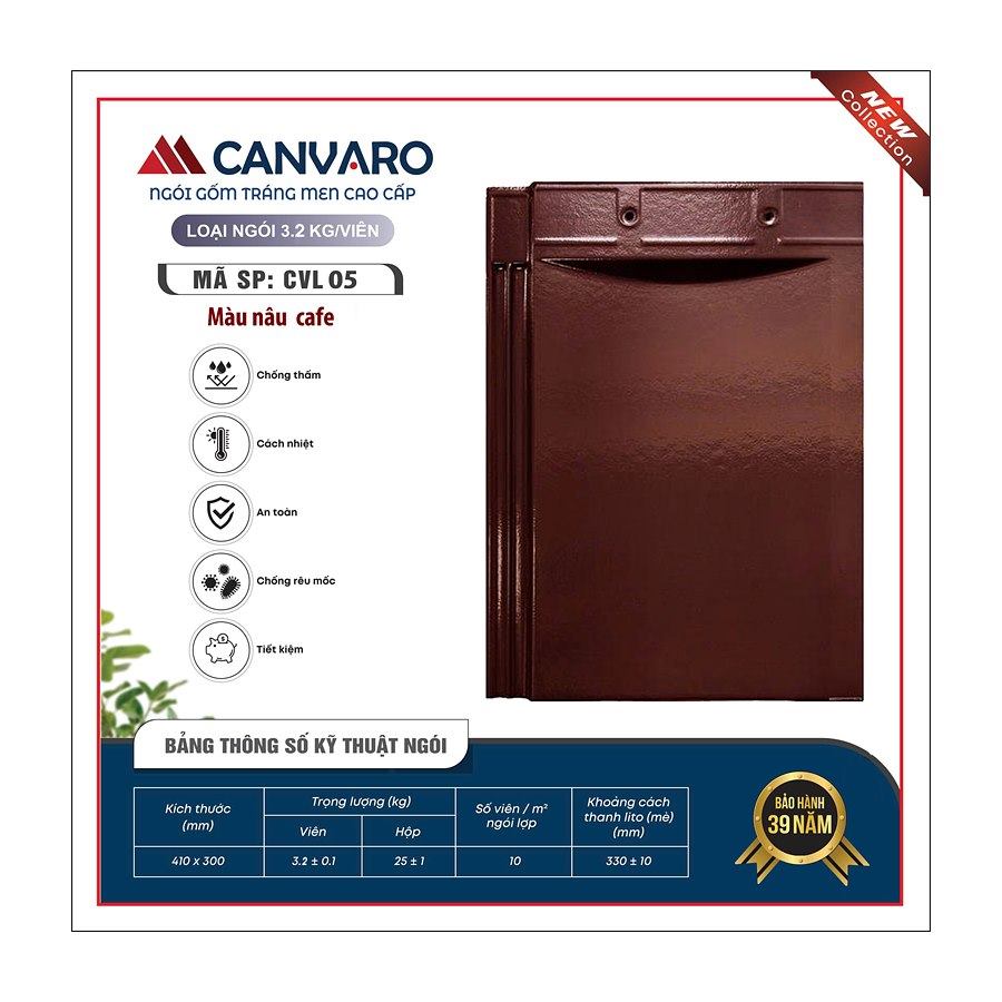 Ngói phẳng tráng men VNHome Canvaro CVL 05 – nâu cafe