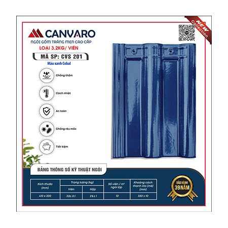 Ngói sóng tráng men VNHome Canvaro CVS 201 – xanh cobal
