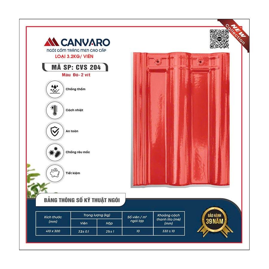 Ngói sóng tráng men VNHome Canvaro CVS 204 – đỏ