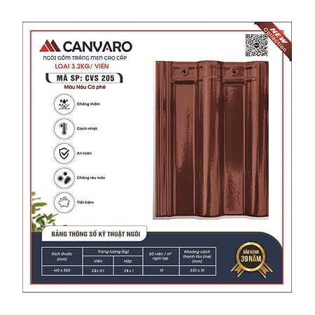 Ngói sóng tráng men VNHome Canvaro CVS 205 – nâu cafe