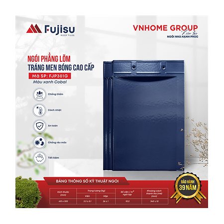 Ngói phẳng tráng men VNHome Fujisu FJP301G – xanh coban