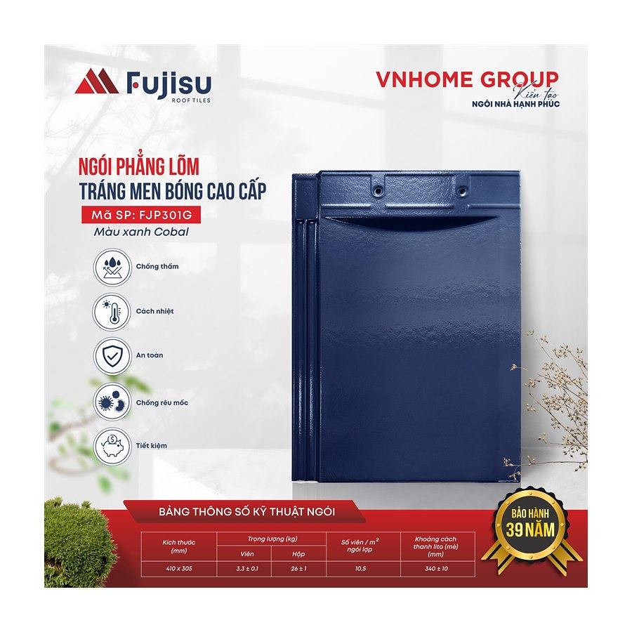 Ngói phẳng tráng men VNHome Fujisu FJP301G – xanh coban