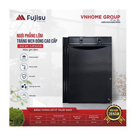 Ngói phẳng tráng men VNHome Fujisu FJP302G – ghi đen