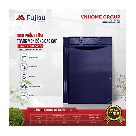 Ngói phẳng tráng men VNHome Fujisu FJP303G – xanh tím than